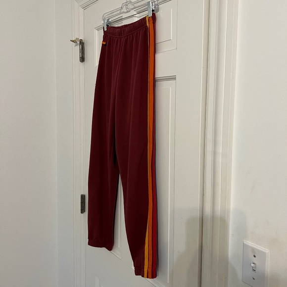 Aviator Nation 5 Stripe Burgundy Sweatpants Size M - Picture 4 of 13